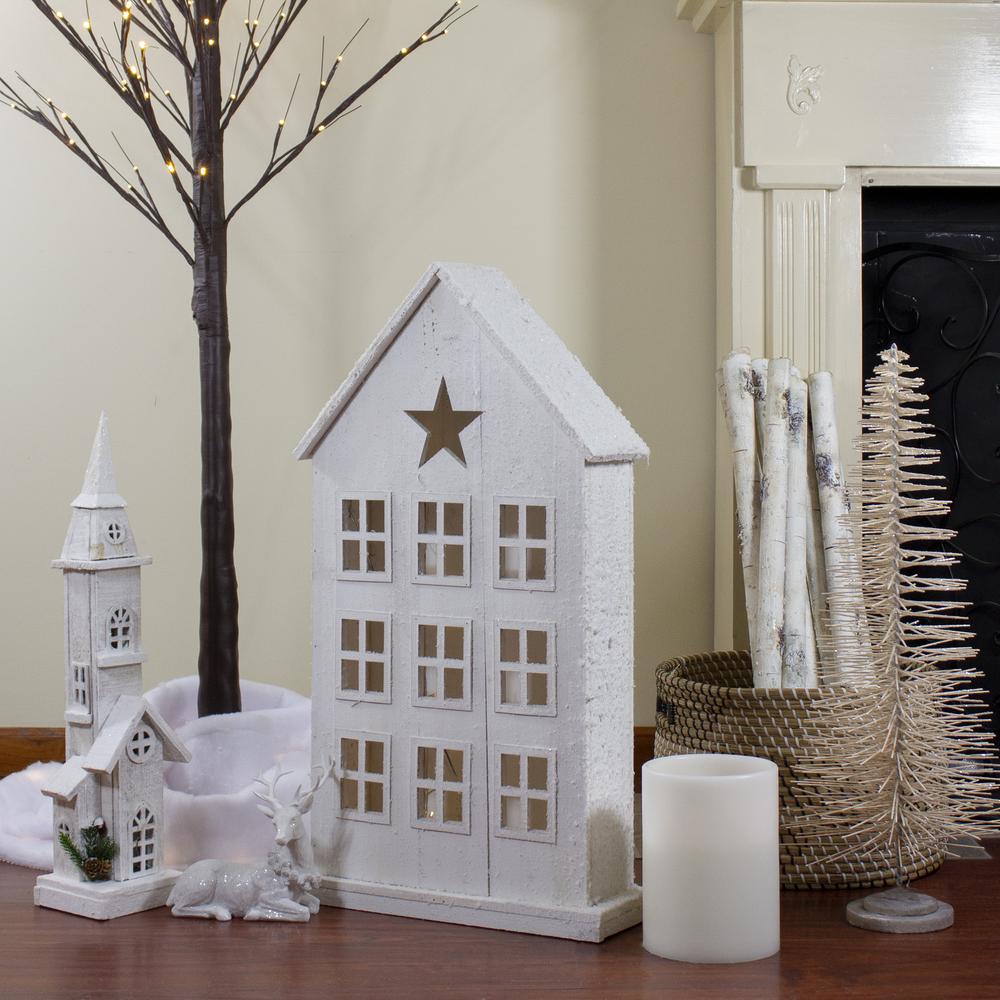 30" Snow-Covered Rustic White Wooden House Christmas Tabletop. Picture 2