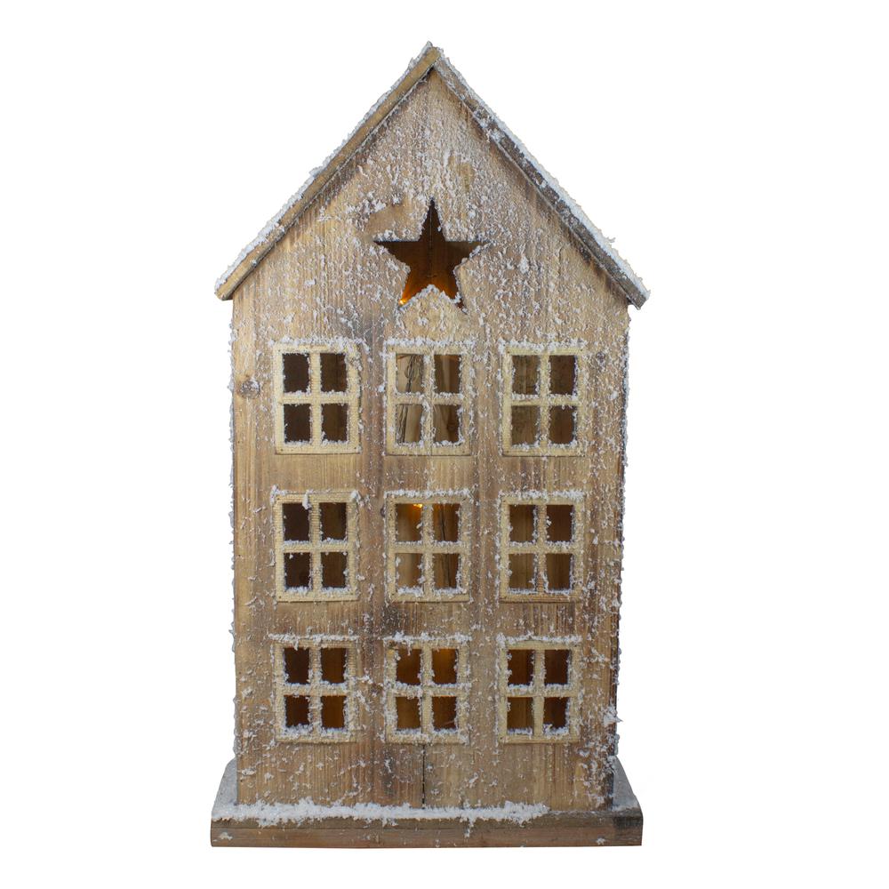 30" Snow-Covered Rustic Wooden House Christmas Tabletop. Picture 1