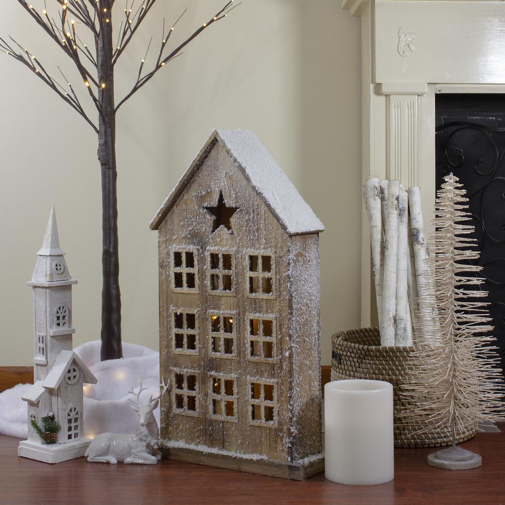 30" Snow-Covered Rustic Wooden House Christmas Tabletop. Picture 2