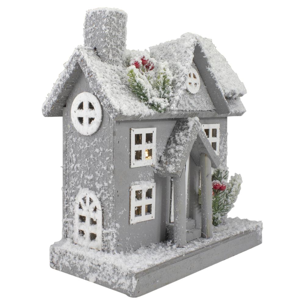 Lighted White and Gray Snowy House Christmas Tabletop Decoration. Picture 3