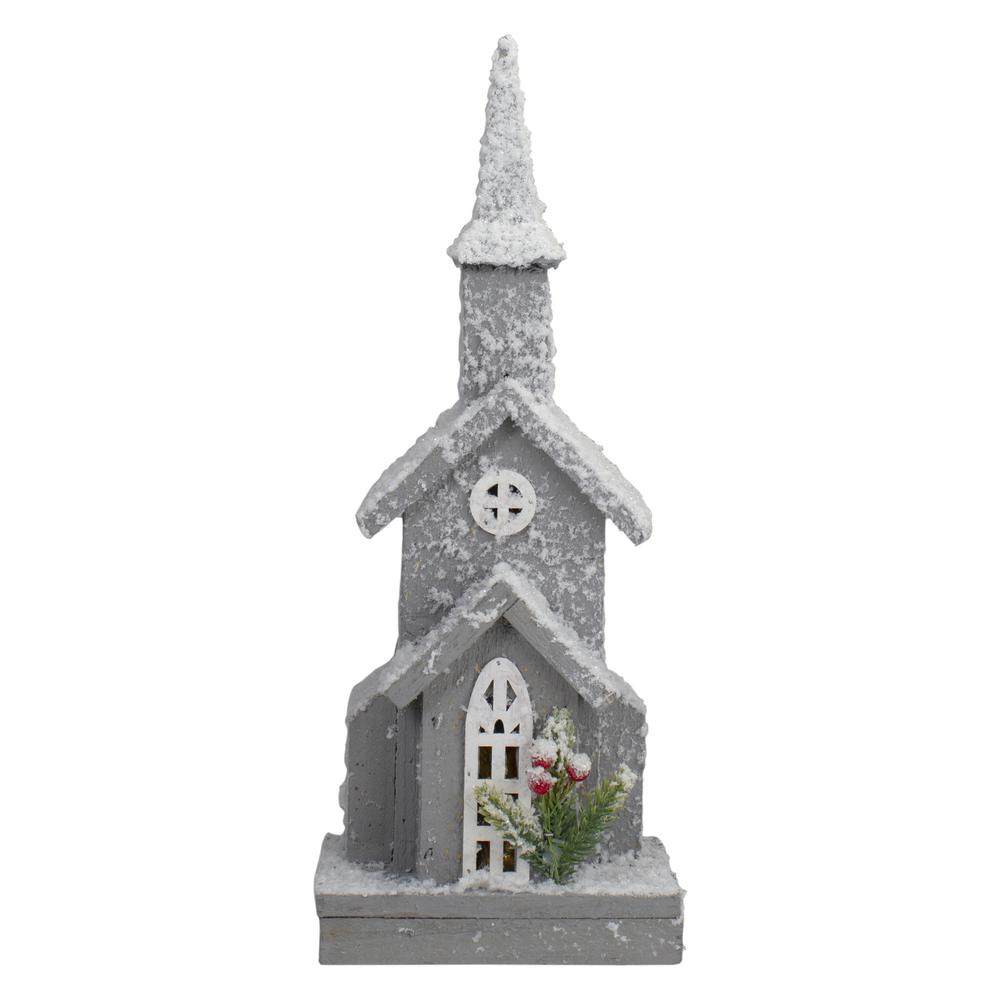 16" Lighted White and Gray Snowy Church Christmas Tabletop Decoration. The main picture.