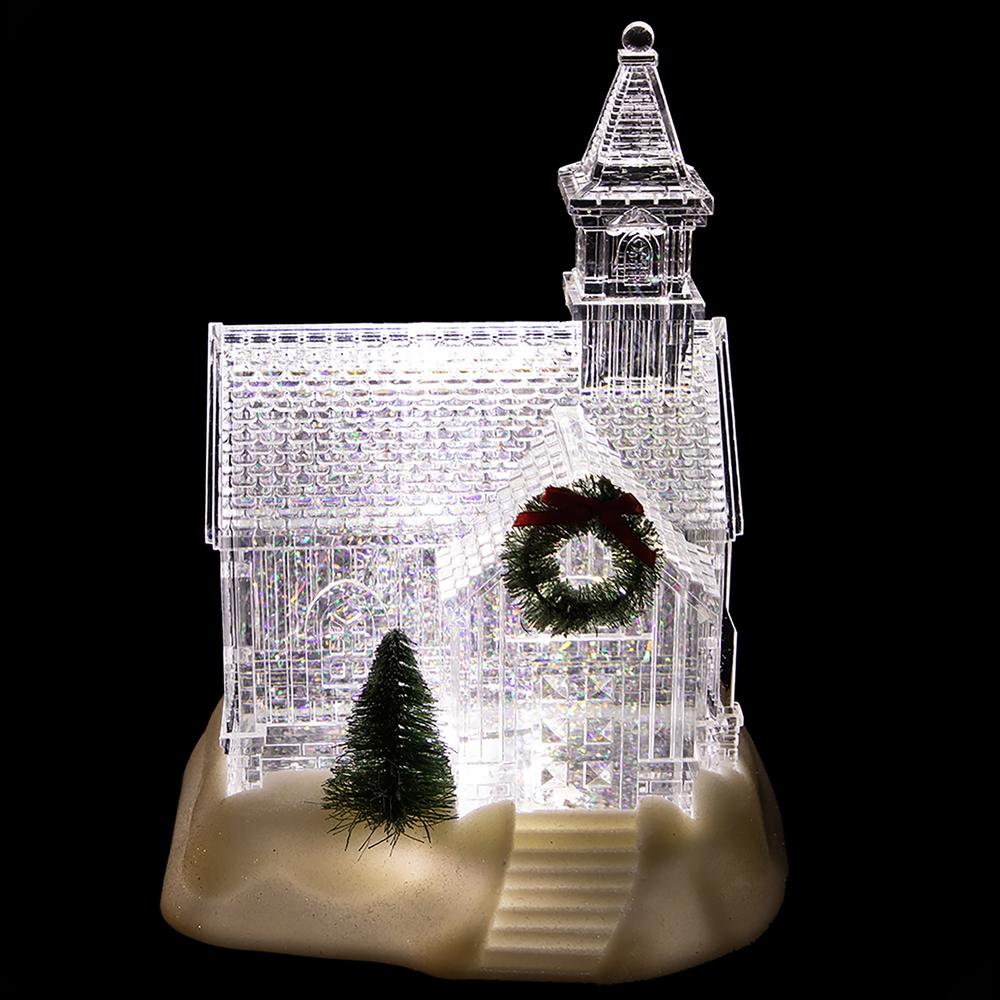 9" LED Lighted Icy Crystal Glitter Snow Globe Christmas House. Picture 3