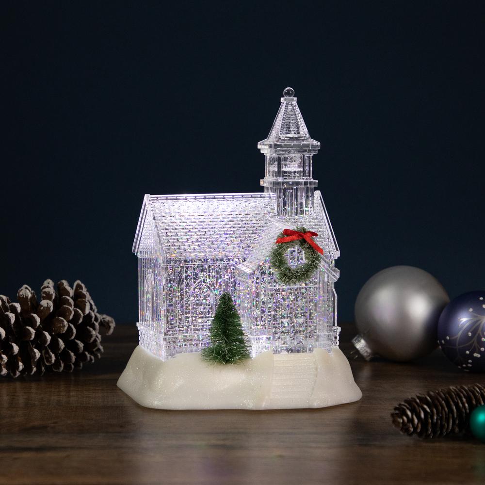 9" LED Lighted Icy Crystal Glitter Snow Globe Christmas House. Picture 2