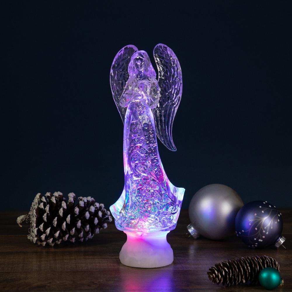 11" LED Lighted Icy Crystal Glitter Snow Globe Angel Christmas Figure. Picture 2