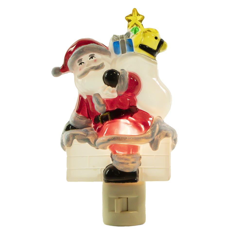 6.25" Santa in Chimney Frosted Christmas Night Light. Picture 1
