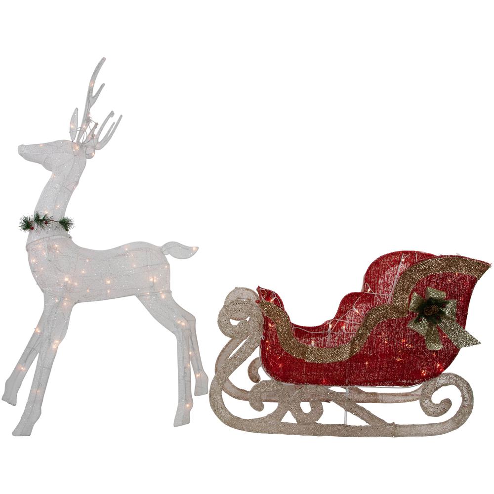 51" Lighted White Reindeer with Sleigh Christmas Decoration. Picture 1