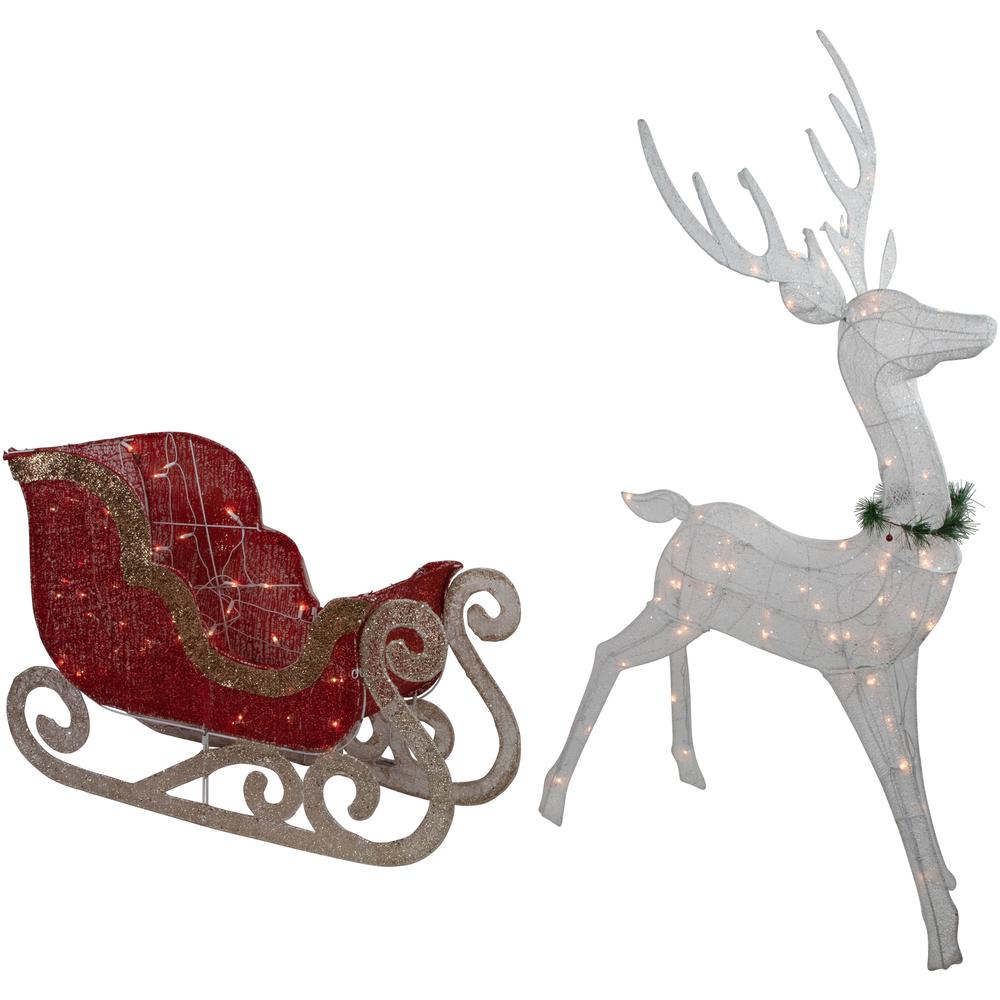 51" Lighted White Reindeer with Sleigh Christmas Decoration. Picture 4
