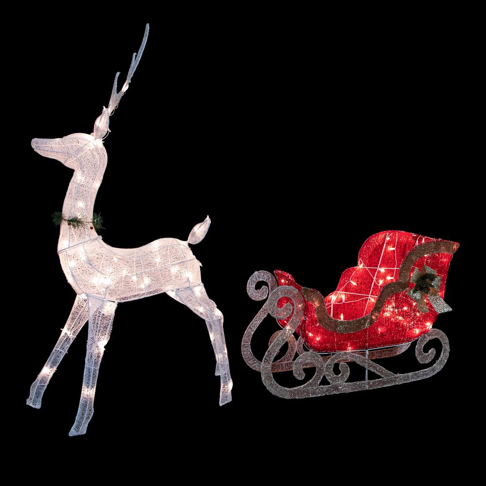51" Lighted White Reindeer with Sleigh Christmas Decoration. Picture 3