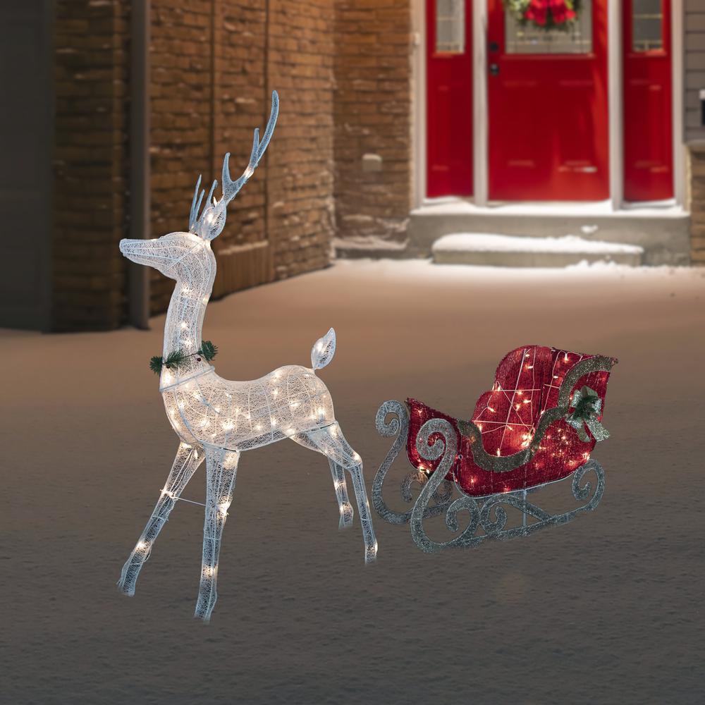 51" Lighted White Reindeer with Sleigh Christmas Decoration. Picture 2