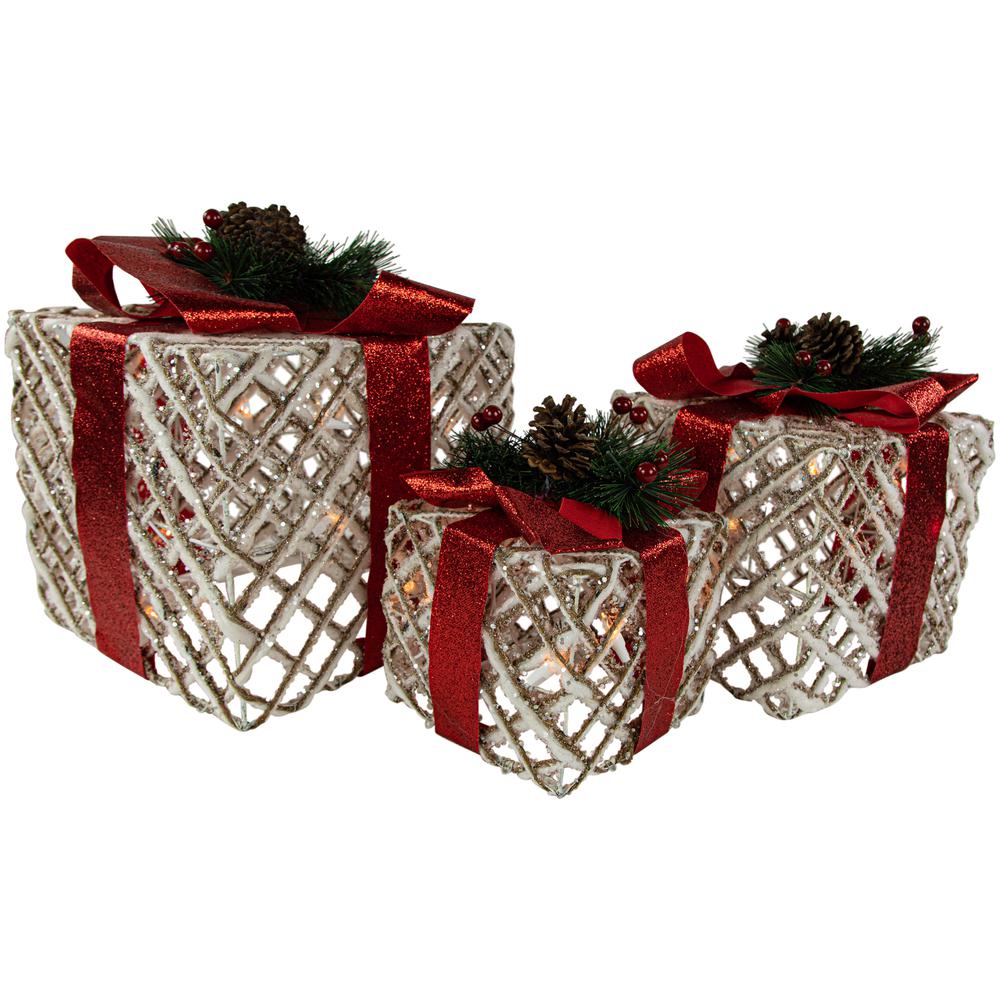Set of 3 Lighted White Rope Gift Box Christmas Decorations 9.75". Picture 1