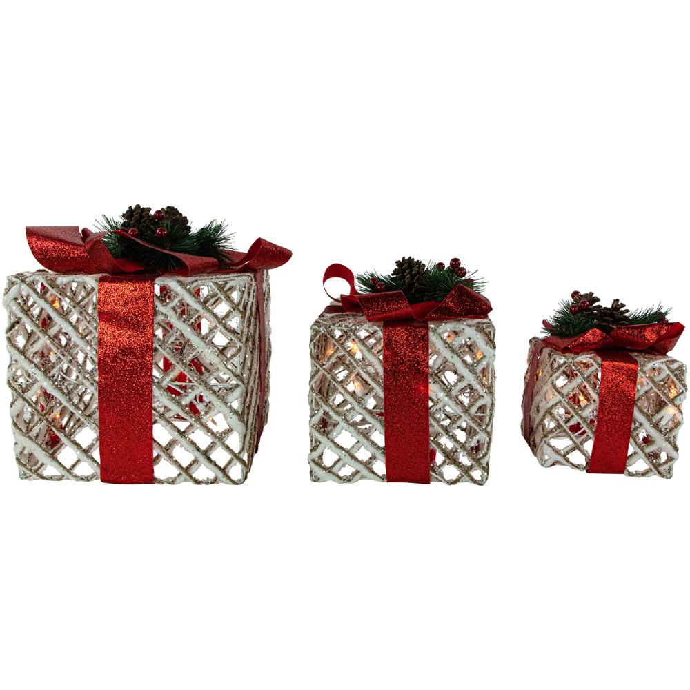 Set of 3 Lighted White Rope Gift Box Christmas Decorations 9.75". Picture 4