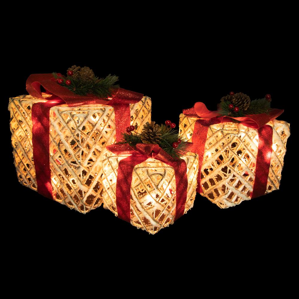 Set of 3 Lighted White Rope Gift Box Christmas Decorations 9.75". Picture 5