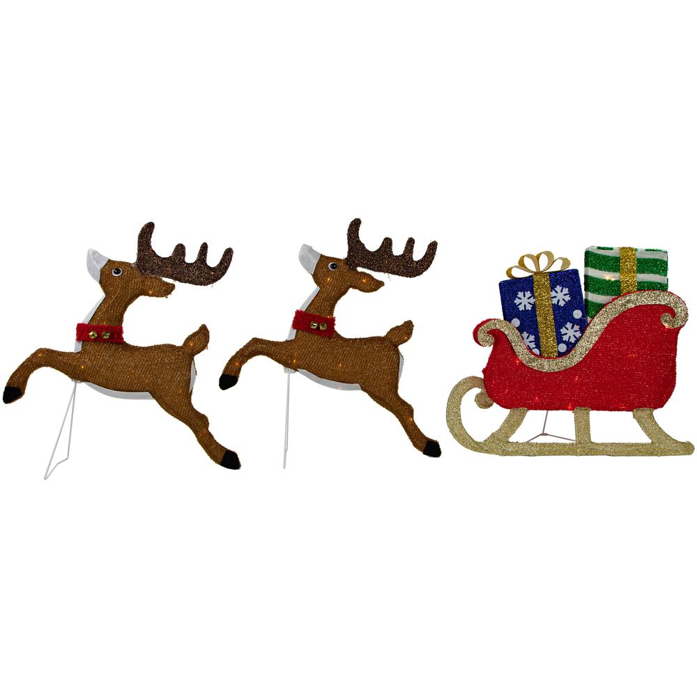 59" Lighted Reindeer with Sleigh Christmas Decoration. Picture 1