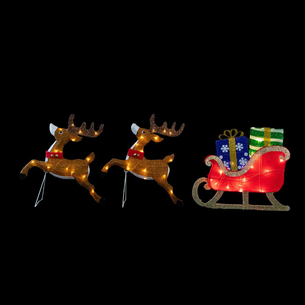 59" Lighted Reindeer with Sleigh Christmas Decoration. Picture 7