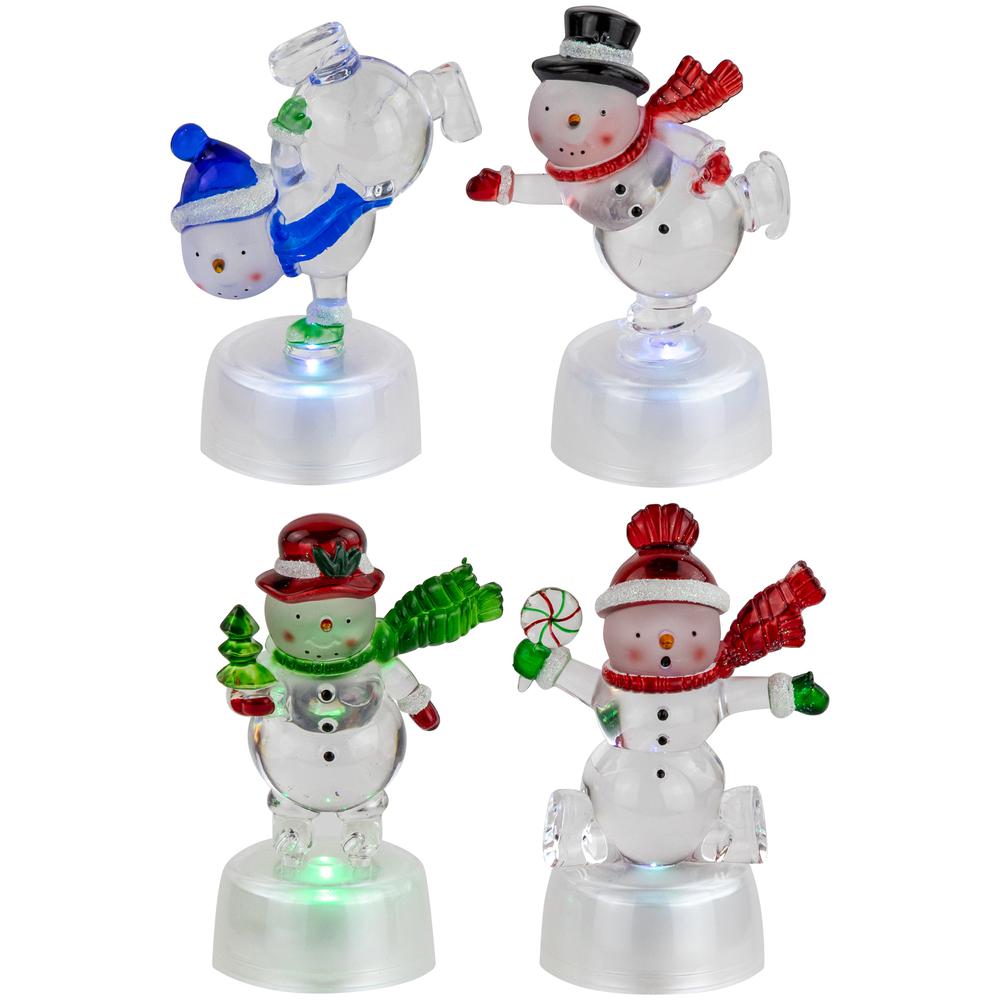 Set of 4 LED Lighted Color Changing Snowmen Christmas Decorations 4.25". Picture 1