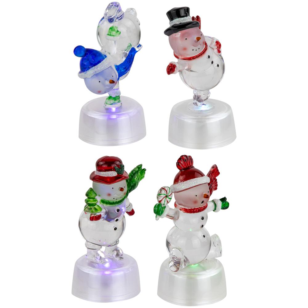 Set of 4 LED Lighted Color Changing Snowmen Christmas Decorations 4.25". Picture 3