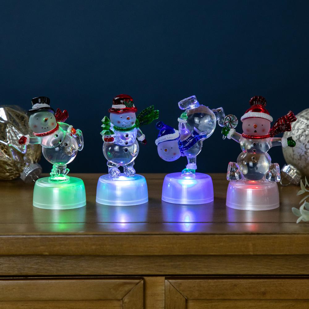 Set of 4 LED Lighted Color Changing Snowmen Christmas Decorations 4.25". Picture 2