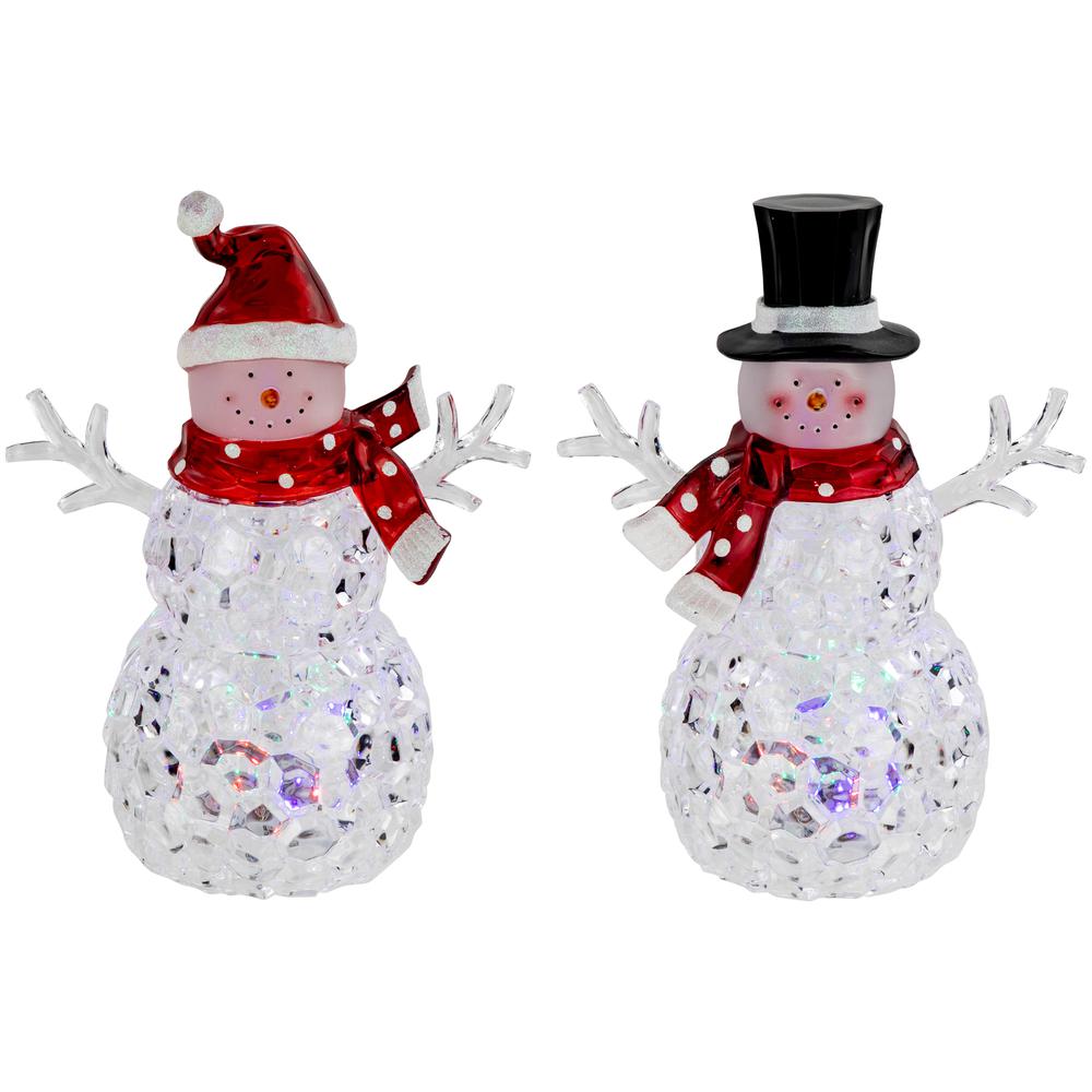 Set of 2 LED Multi-Color Lighted Acrylic Snowmen Christmas Decorations 9". Picture 1