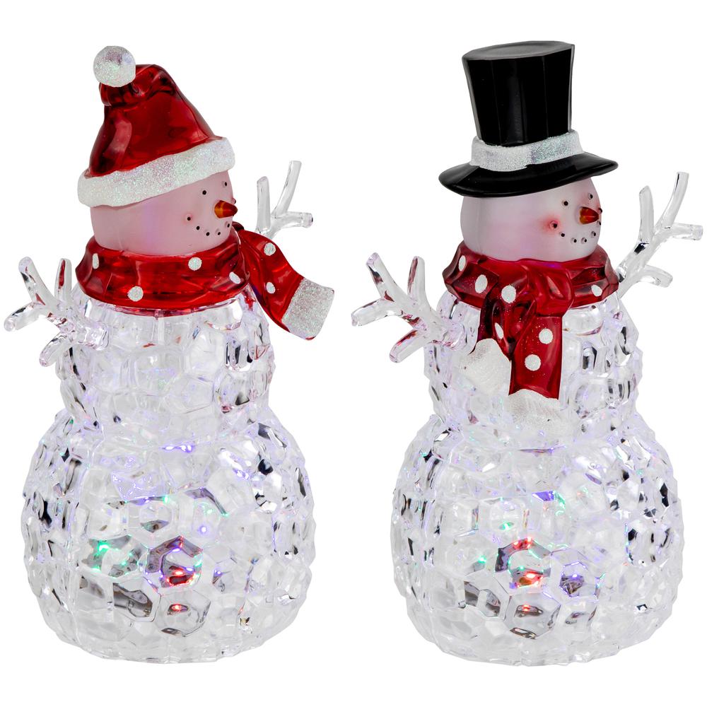 Set of 2 LED Multi-Color Lighted Acrylic Snowmen Christmas Decorations 9". Picture 3