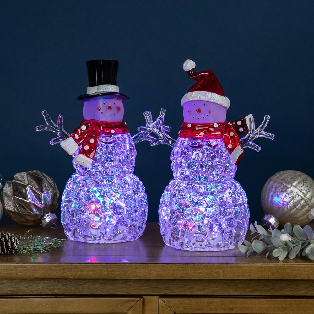Set of 2 LED Multi-Color Lighted Acrylic Snowmen Christmas Decorations 9". Picture 2