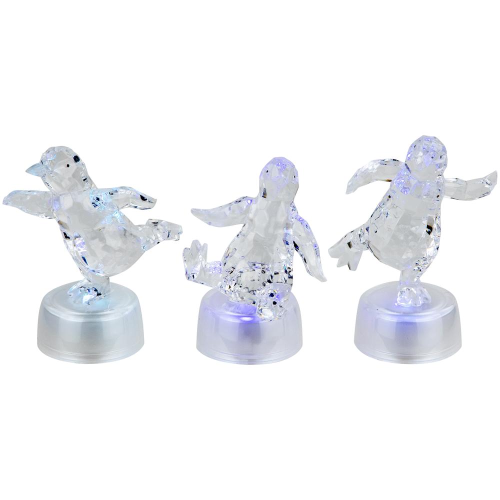 Set of 3 Pre-lit Color Changing Penguin Tabletop Christmas Figurines 4". Picture 1