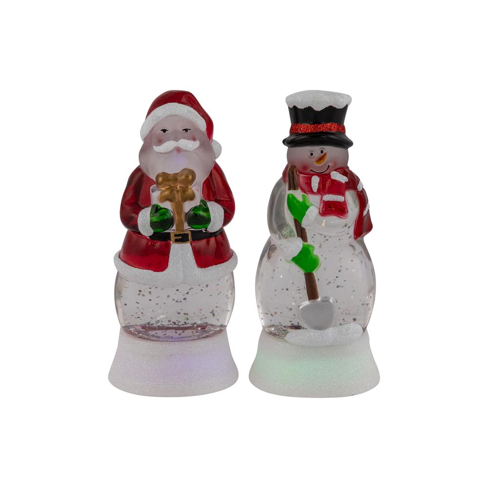 Set of 2 LED Santa and Snowman Color Changing Christmas Snow Globes 6.25". Picture 1