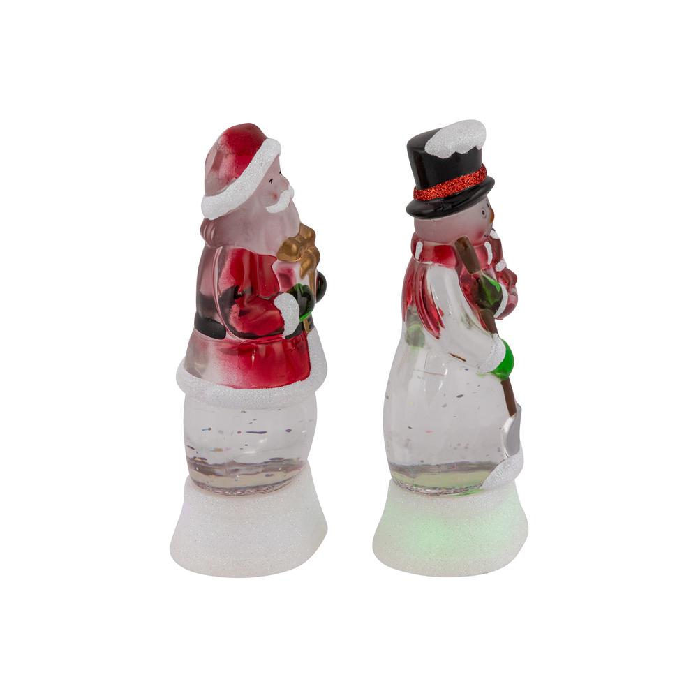 Set of 2 LED Santa and Snowman Color Changing Christmas Snow Globes 6.25". Picture 3