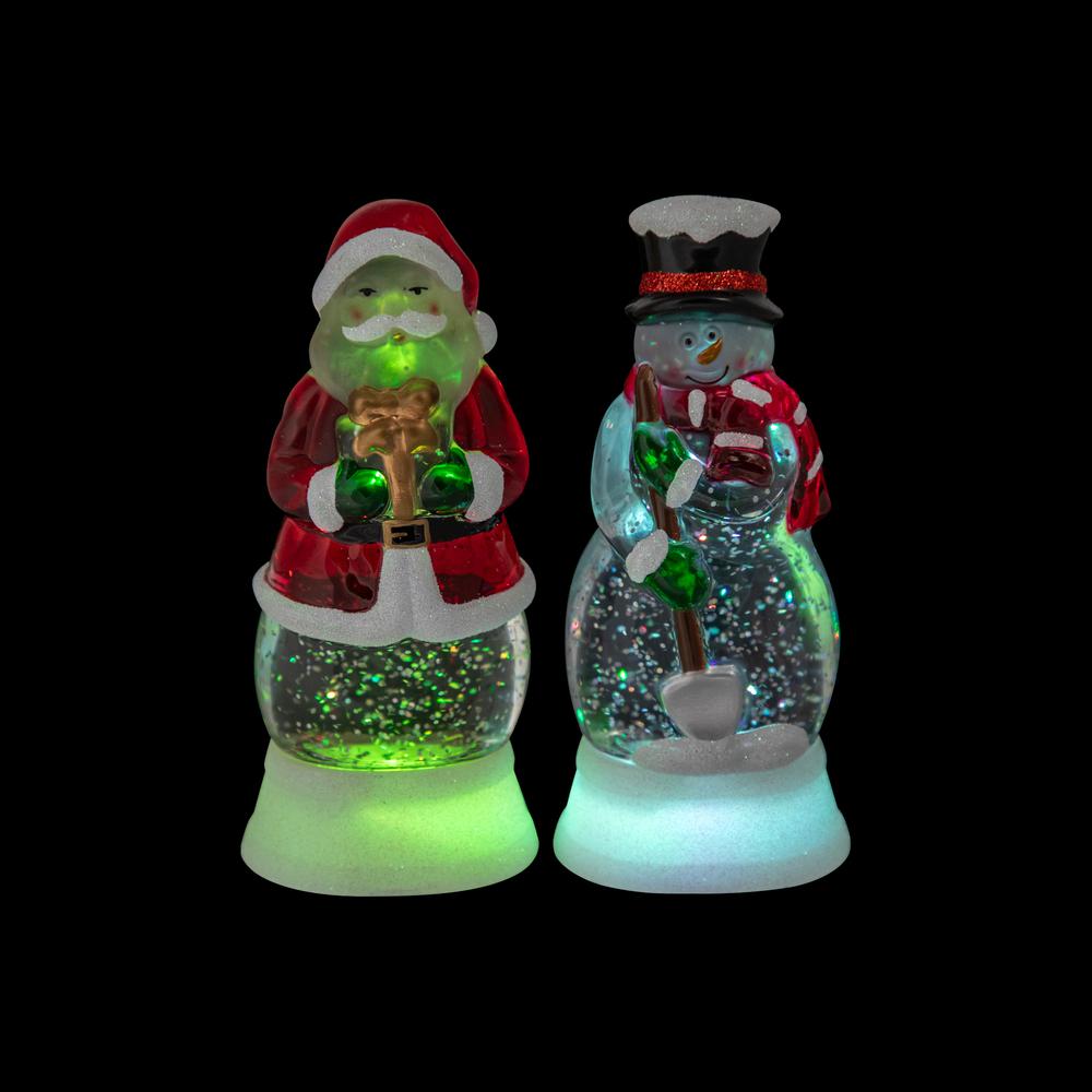 Set of 2 LED Santa and Snowman Color Changing Christmas Snow Globes 6.25". Picture 7