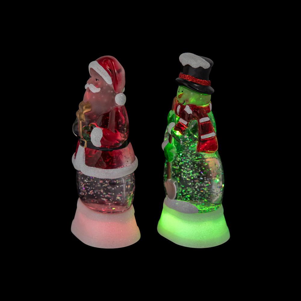 Set of 2 LED Santa and Snowman Color Changing Christmas Snow Globes 6.25". Picture 4