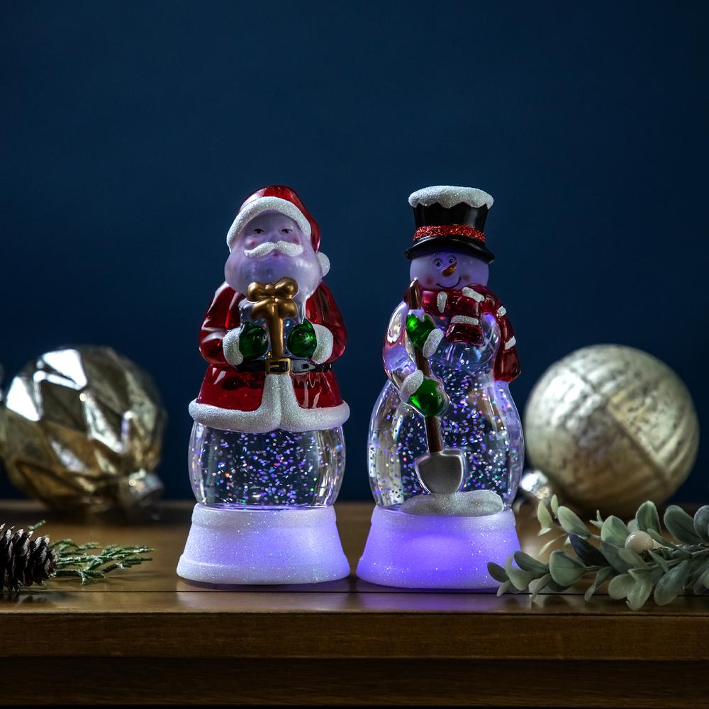 Set of 2 LED Santa and Snowman Color Changing Christmas Snow Globes 6.25". Picture 2