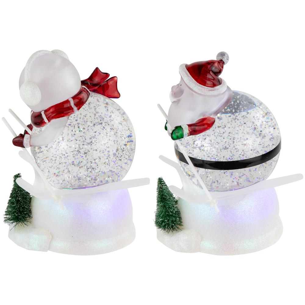 Set of 2 Lighted Skiing Santa and Snowman Glittered Christmas Snow Globes 7". Picture 4