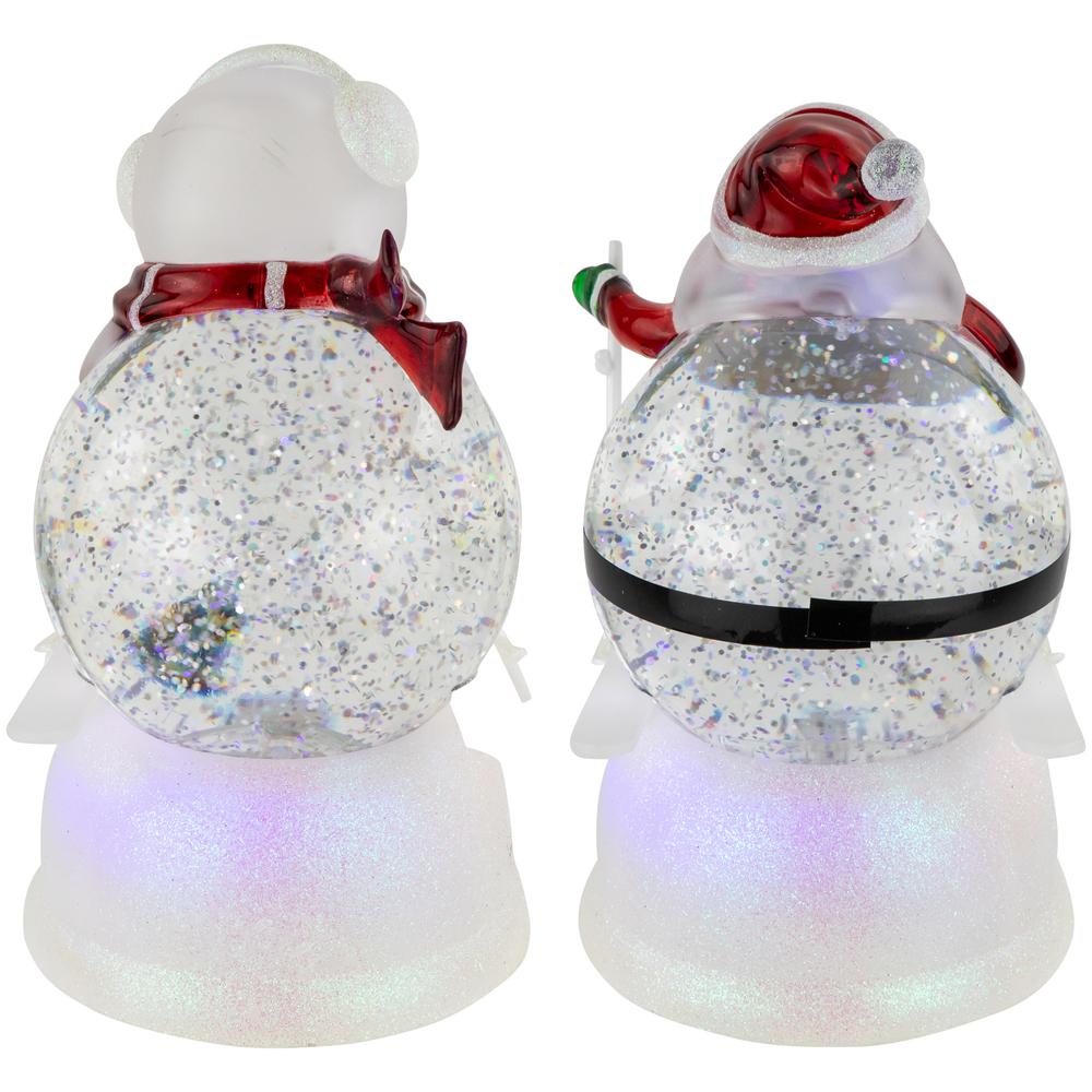 Set of 2 Lighted Skiing Santa and Snowman Glittered Christmas Snow Globes 7". Picture 7
