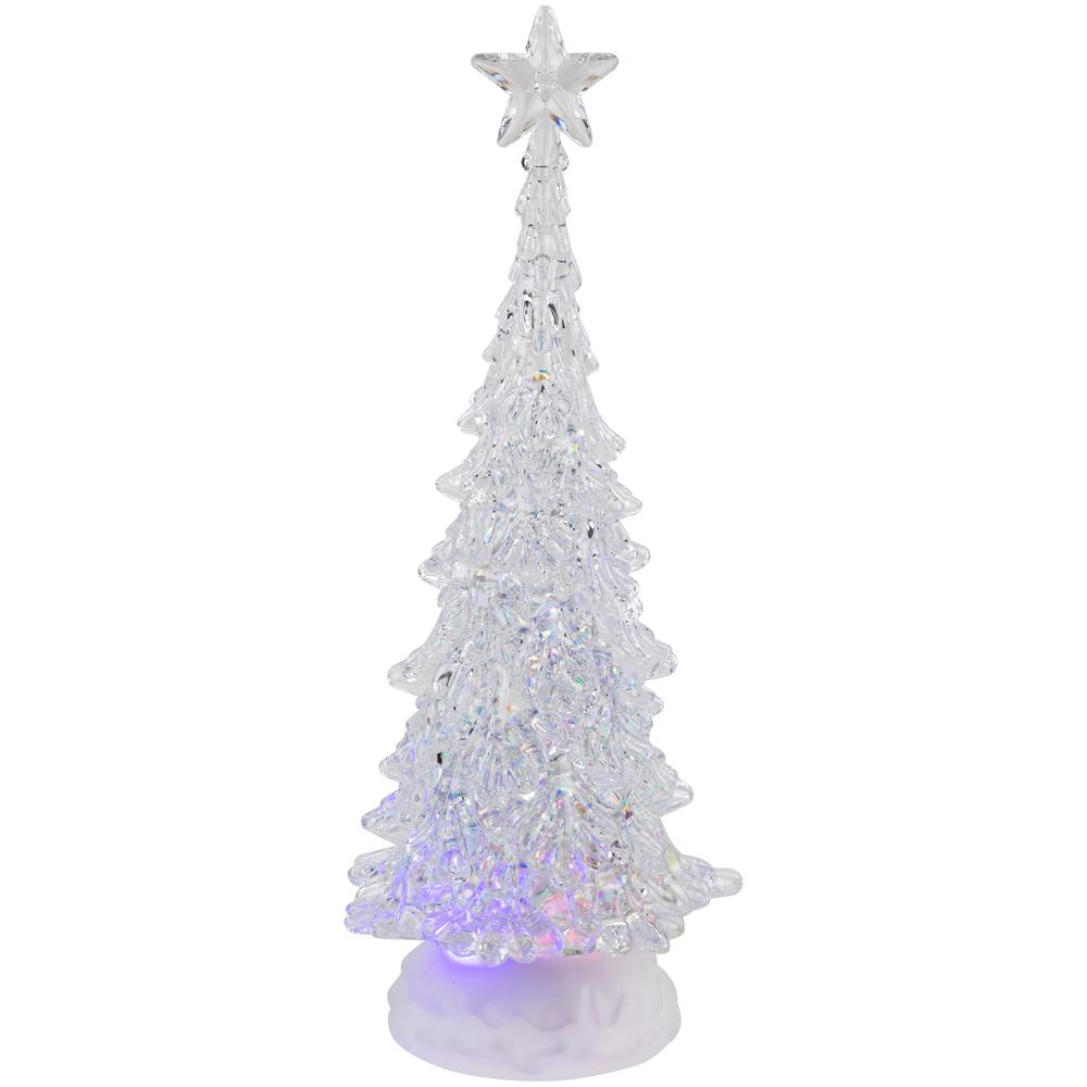 12" LED Multi-Color Lighted Acrylic Christmas Tree Snow Globe. Picture 1