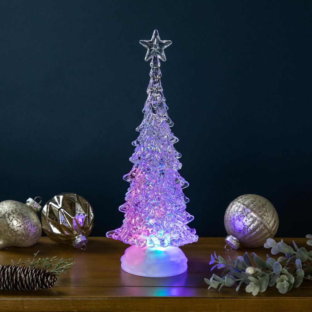 12" LED Multi-Color Lighted Acrylic Christmas Tree Snow Globe. Picture 2