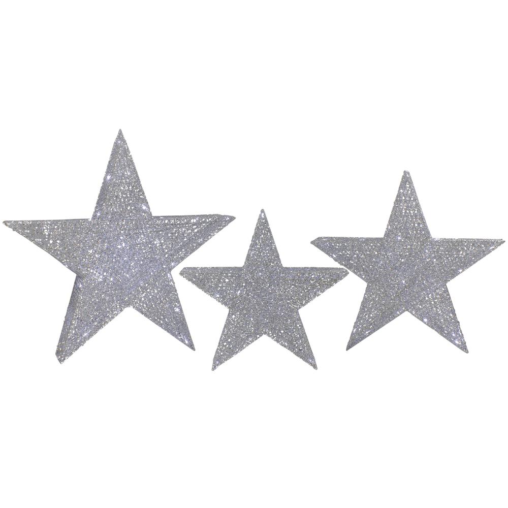 Set of 3 LED Lighted Silver Stars Outdoor Christmas Decorations 24". Picture 1