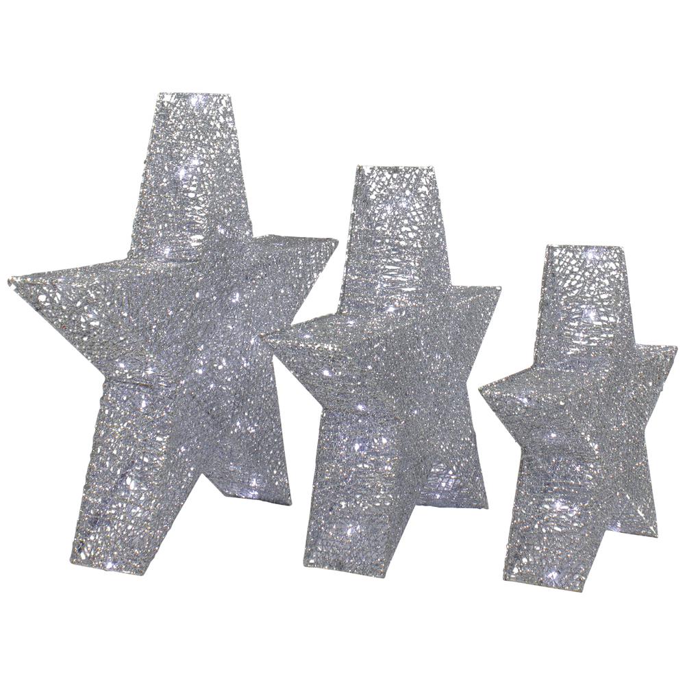 Set of 3 LED Lighted Silver Stars Outdoor Christmas Decorations 24". Picture 4