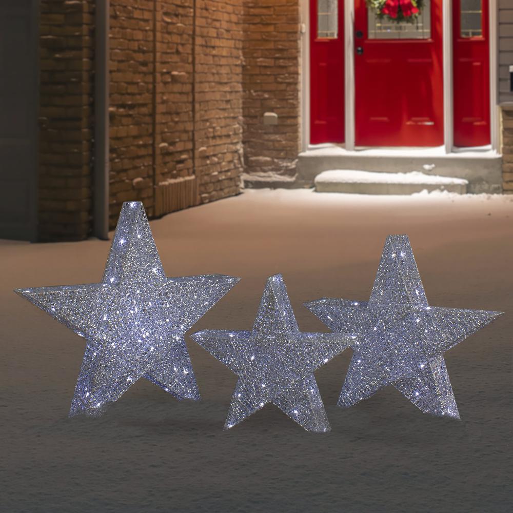 Set of 3 LED Lighted Silver Stars Outdoor Christmas Decorations 24". Picture 2