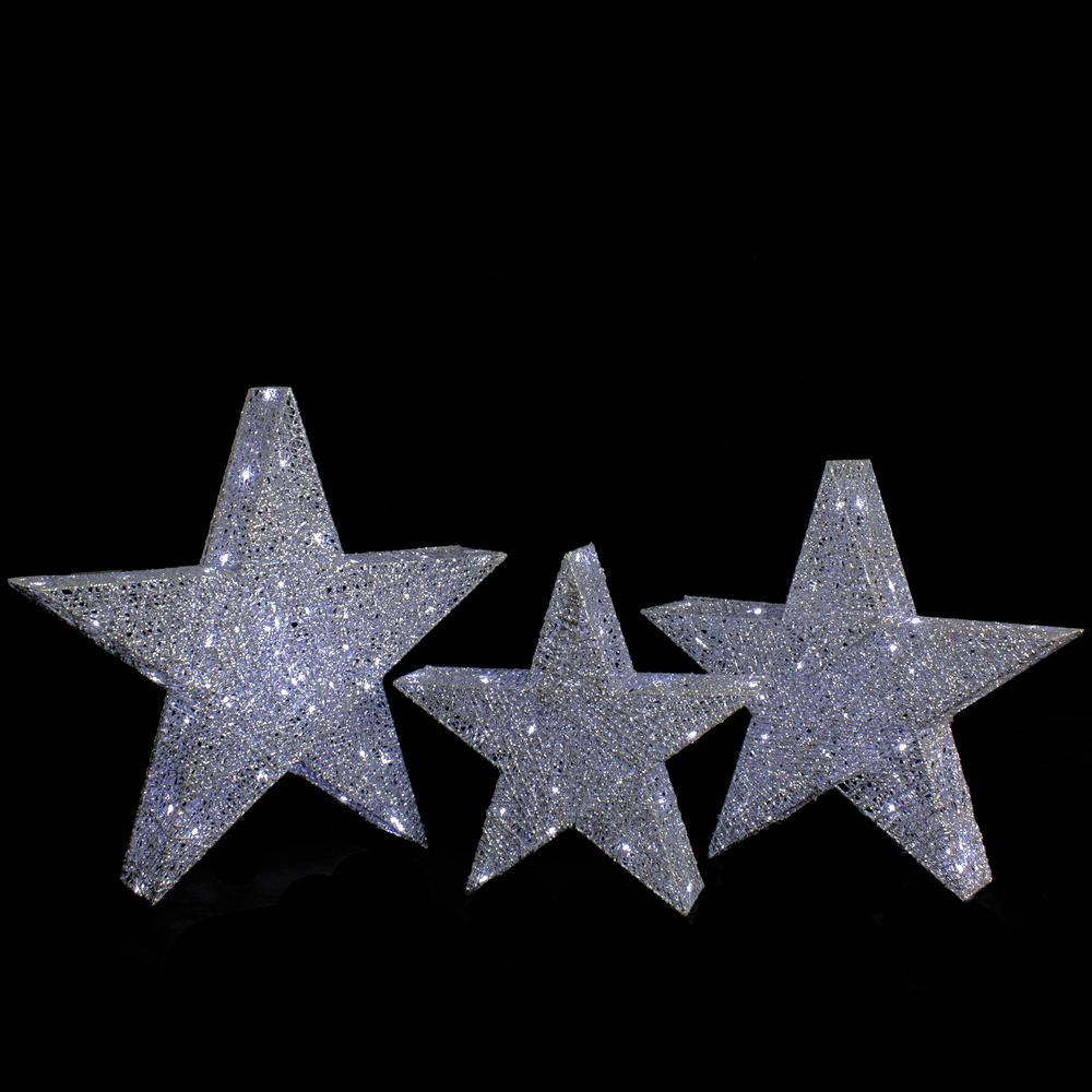 Set of 3 LED Lighted Silver Stars Outdoor Christmas Decorations 24". Picture 3