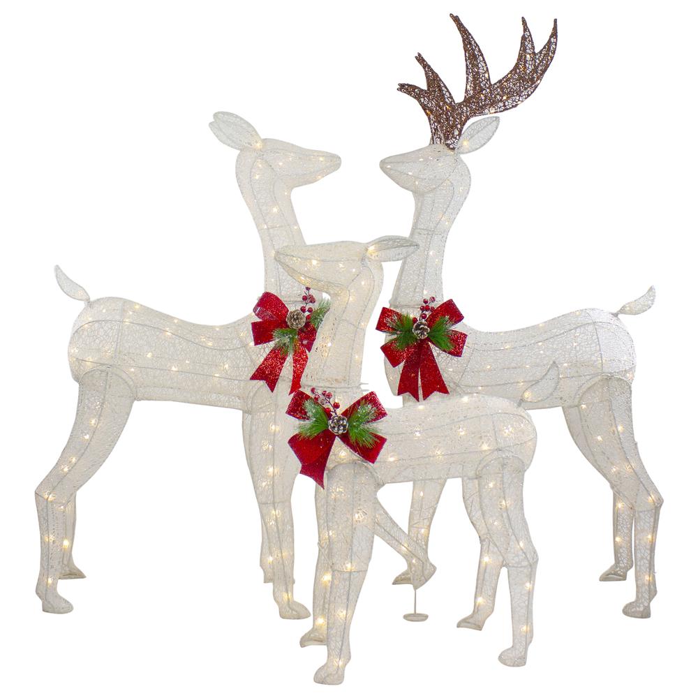 Set of 3 LED Lighted Glittered Reindeer Family Outdoor Christmas Decorations. Picture 1