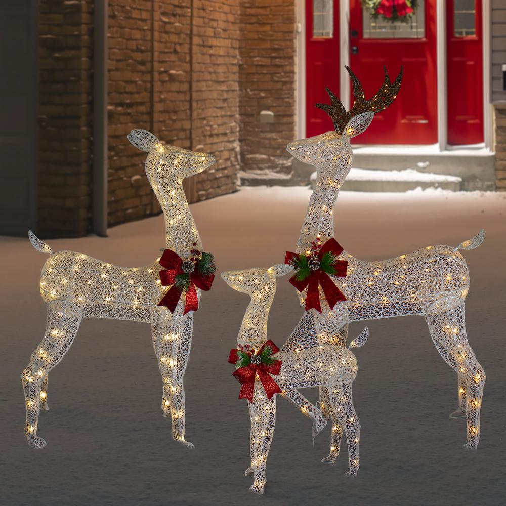 Set of 3 LED Lighted Glittered Reindeer Family Outdoor Christmas Decorations. Picture 2