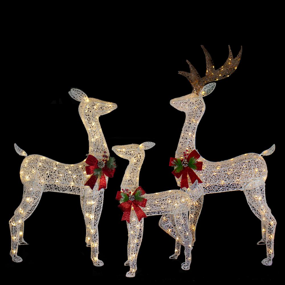 Set of 3 LED Lighted Glittered Reindeer Family Outdoor Christmas Decorations. Picture 3