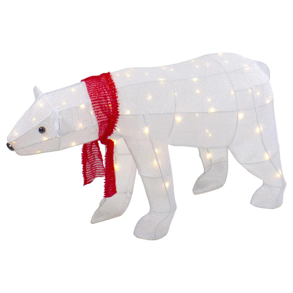 32" LED Lighted Tinsel Polar Bear Outdoor Christmas Decoration. Picture 1