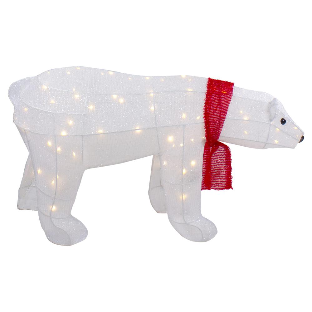32" LED Lighted Tinsel Polar Bear Outdoor Christmas Decoration. Picture 4