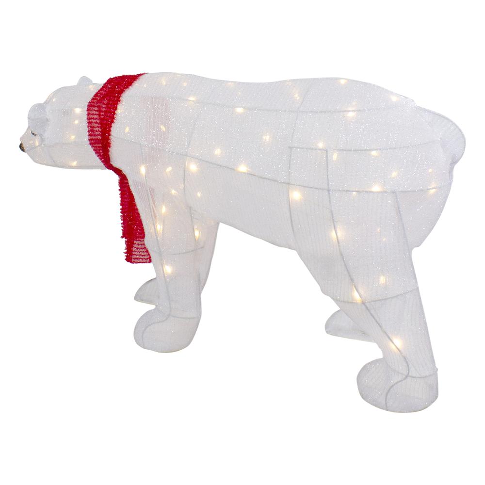 32" LED Lighted Tinsel Polar Bear Outdoor Christmas Decoration. Picture 6