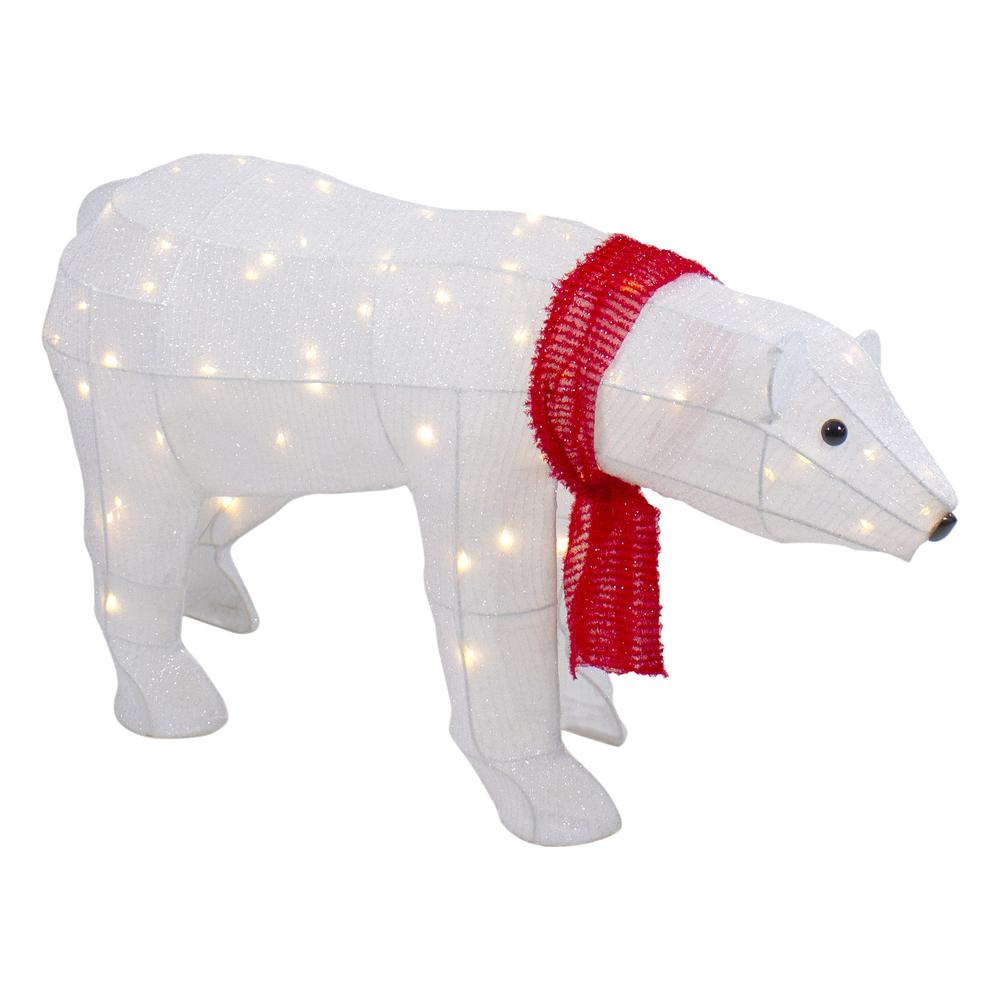 32" LED Lighted Tinsel Polar Bear Outdoor Christmas Decoration. Picture 5