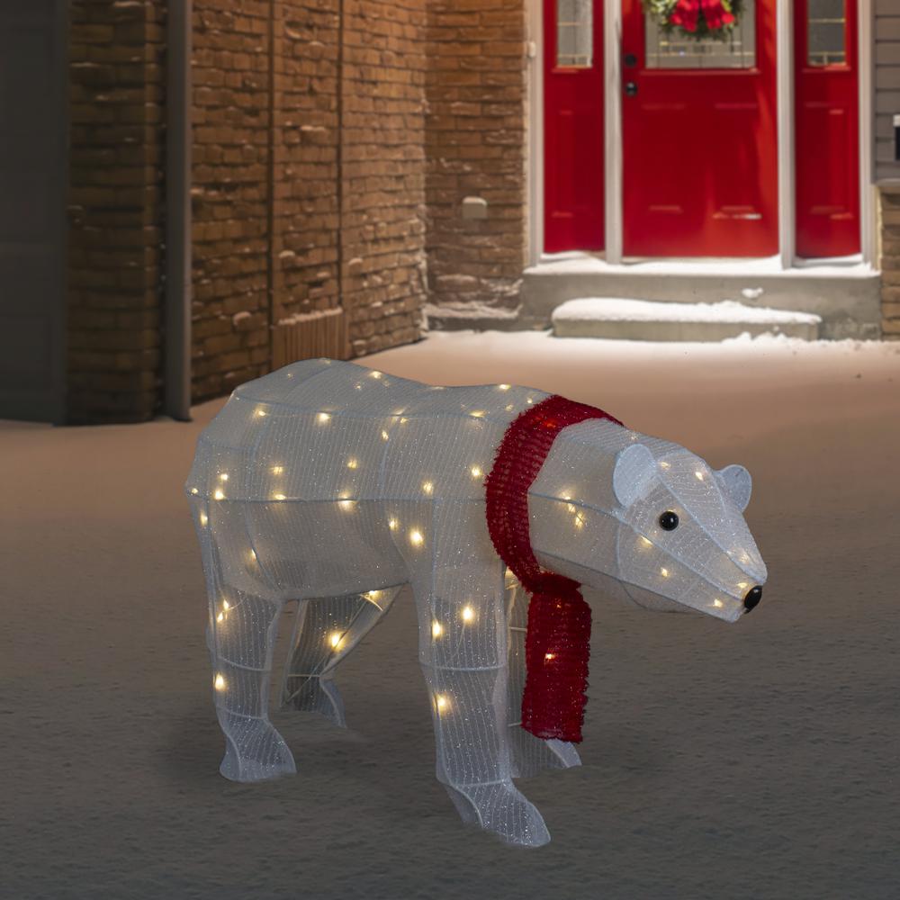 32" LED Lighted Tinsel Polar Bear Outdoor Christmas Decoration. Picture 2