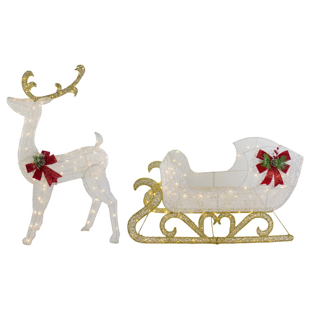 48" LED Lighted Glitter Reindeer with Sleigh Outdoor Christmas Decoration. Picture 1