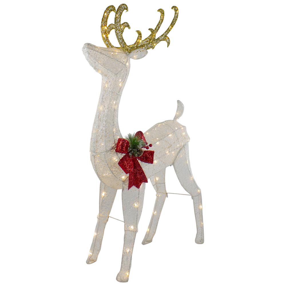 48" LED Lighted Glitter Reindeer with Sleigh Outdoor Christmas Decoration. Picture 4