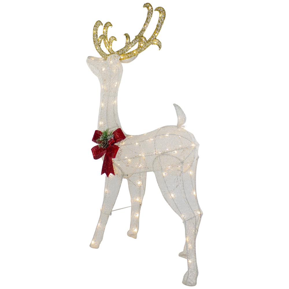 48" LED Lighted Glitter Reindeer with Sleigh Outdoor Christmas Decoration. Picture 6