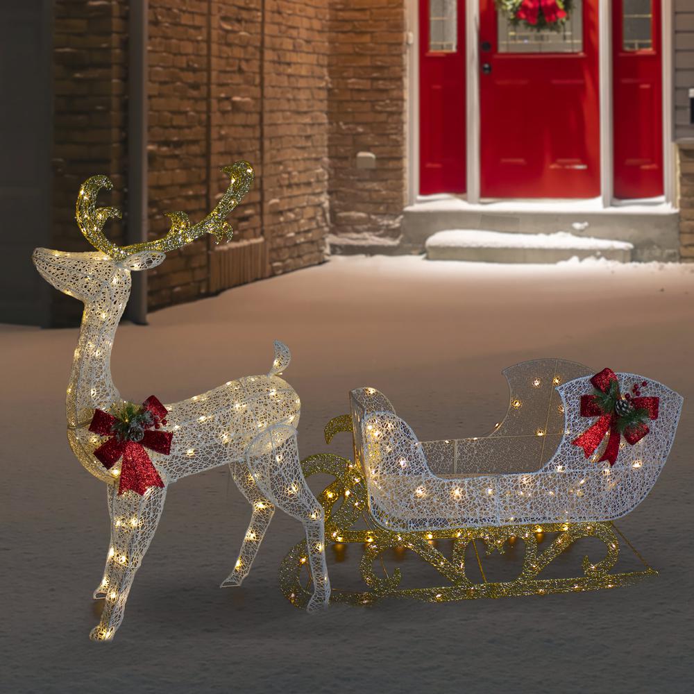 48" LED Lighted Glitter Reindeer with Sleigh Outdoor Christmas Decoration. Picture 2